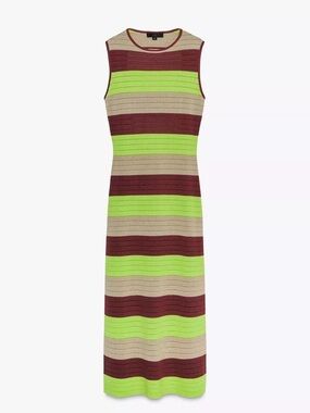 Zara Sleeveless Striped Maxi Dress in Lime, Beige & Burgundy